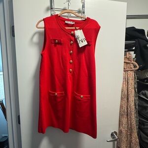 Zara Vibrant Red Button-Front Mini Dress